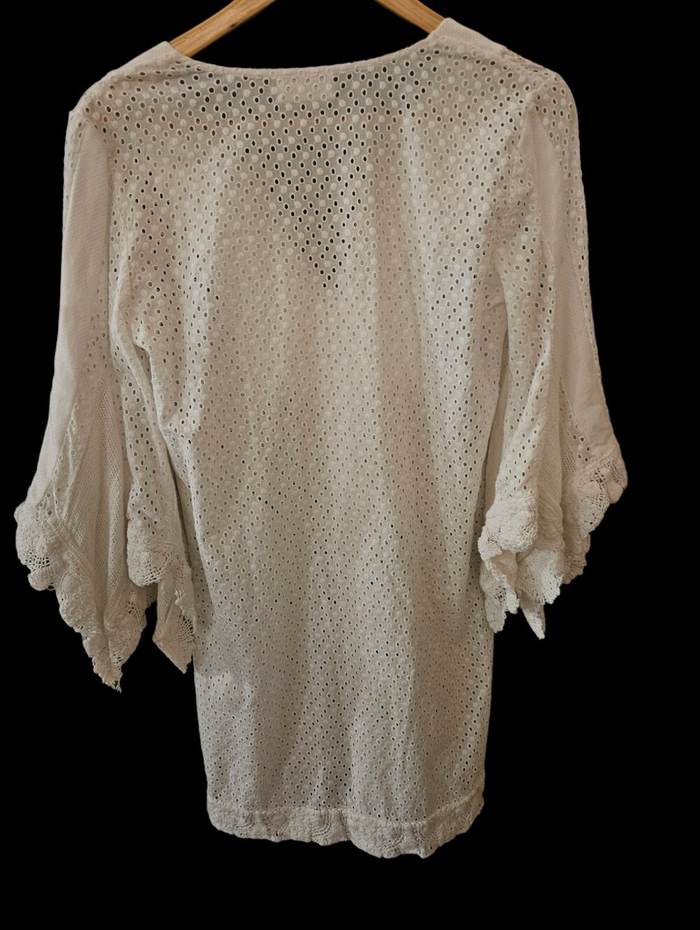 VMT Los Angeles White Eyelet Lace Tunic Dress Bell Sleeve Coverup S/M - Picture 5 of 7